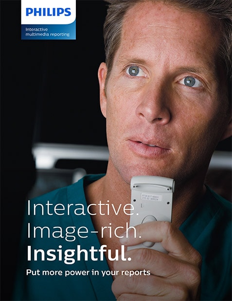 Titelseite der Broschüre zur interaktiven Multimedia-Berichterstellung von Philips für die optimierte Bereitstellung klinischer Informationen (download .pdf)