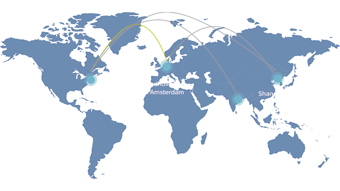 Die Abbildung zeigt die Philips Ventures Team-Zentren auf der ganzen Welt.
