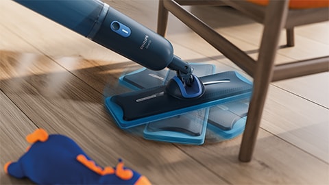 Der Kopf des Philips OneUp elektrischen Wischmopps lässt sich um 360 Grad drehen