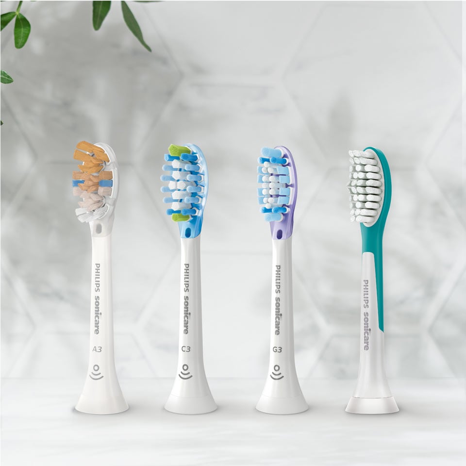 Sonicare Bürstenköpfe angeordnet auf einem Tisch
