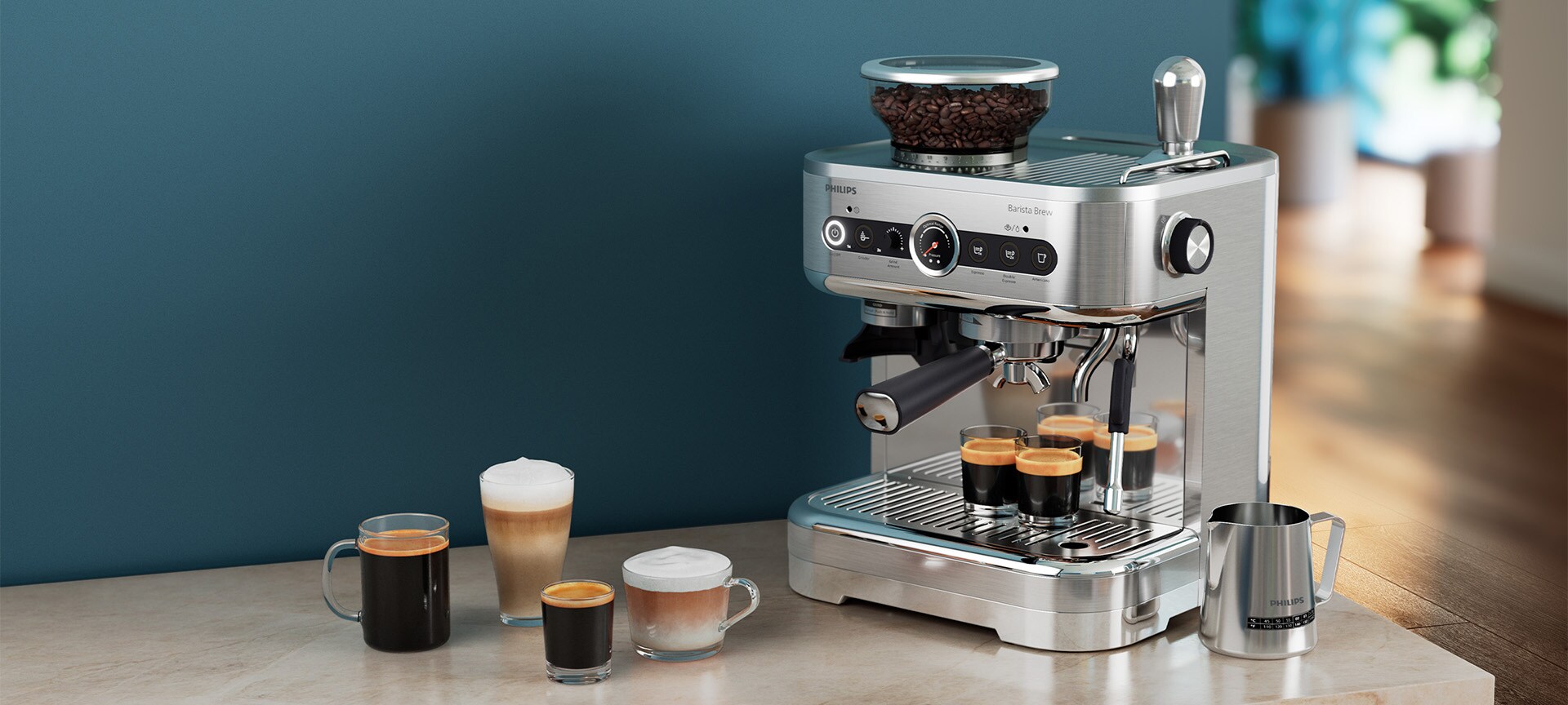 Philips halbautomatische Kaffeemaschine mit einer Vielzahl an Kaffeerezepten