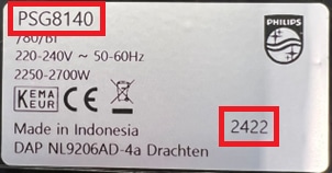 PSG8140 Produktplatte mit Zahlencode 2422.
