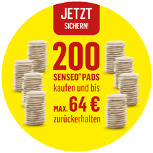 Senseo Viva Café Kaffeepadmaschine HD6561/68 kaufen und 200 SENSEO® Pads kaufen und max. bis zu 64 € zurückerhalten 200 Pads bubble
