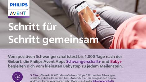 Schritt für Schritt gemeinsam - Philips Avent Apps begleiten bis 1.000 Tage nach der Geburt