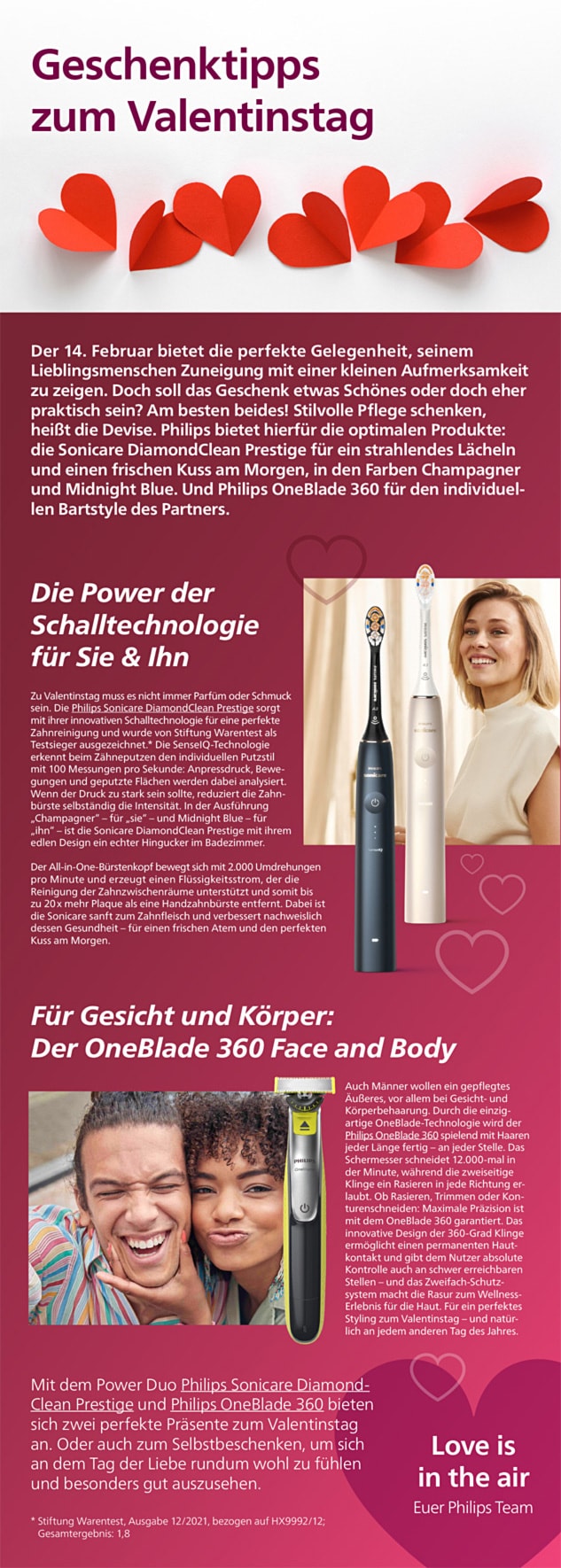 Philips Themensheet Geschenktipps zum Valentinstag