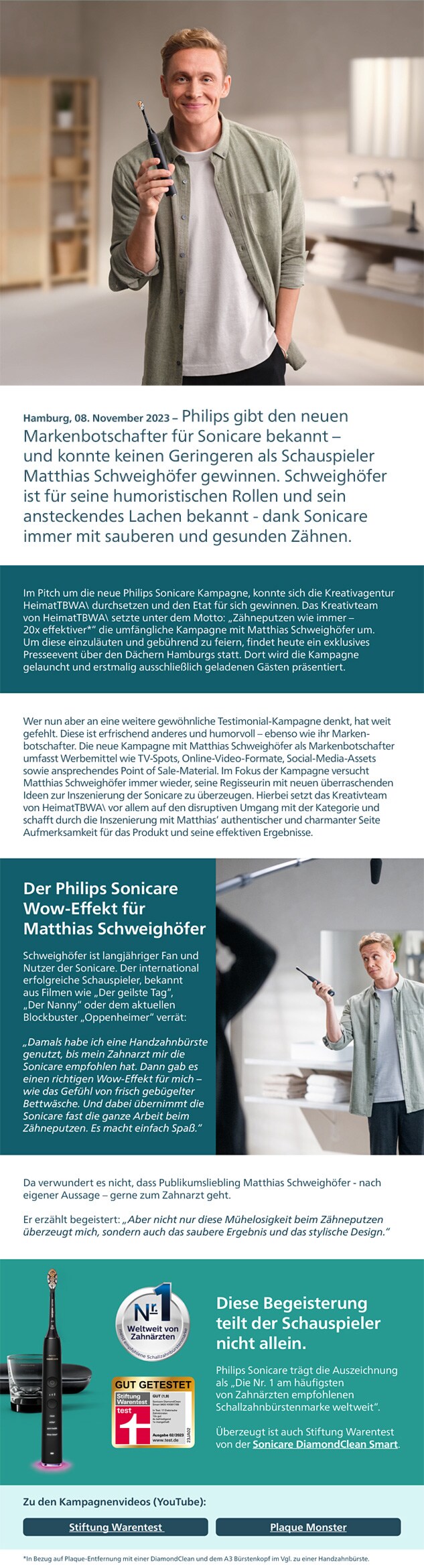 Philips Themensheet - Neue humorvolle Kampagne mit Matthias Schweighöfer