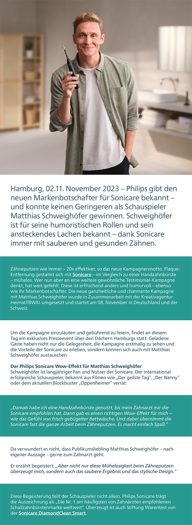 Philips Themensheet - Matthias Schweighöfer zeigt wie es mit Philips Sonicare geht
