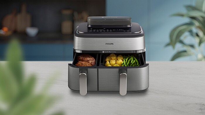 Philips Steam Airfryer 5000 Series Dual Basket NA555/00 – Lifestylebild