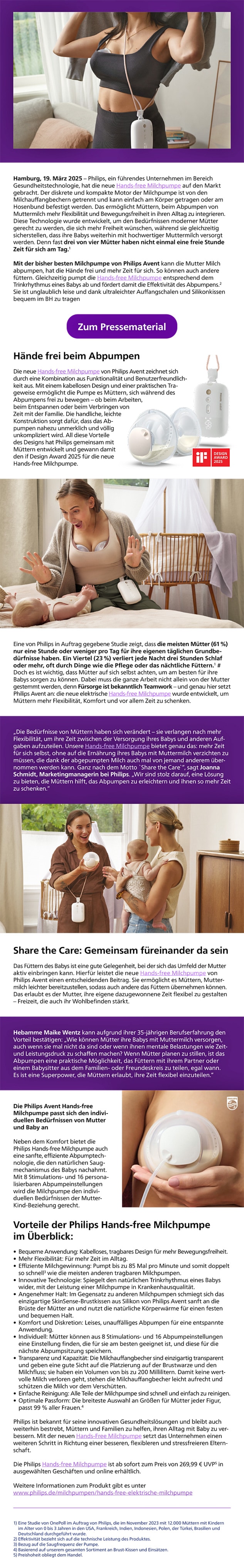 Philips Pressemitteilung Avent Hands-free Milchpumpe