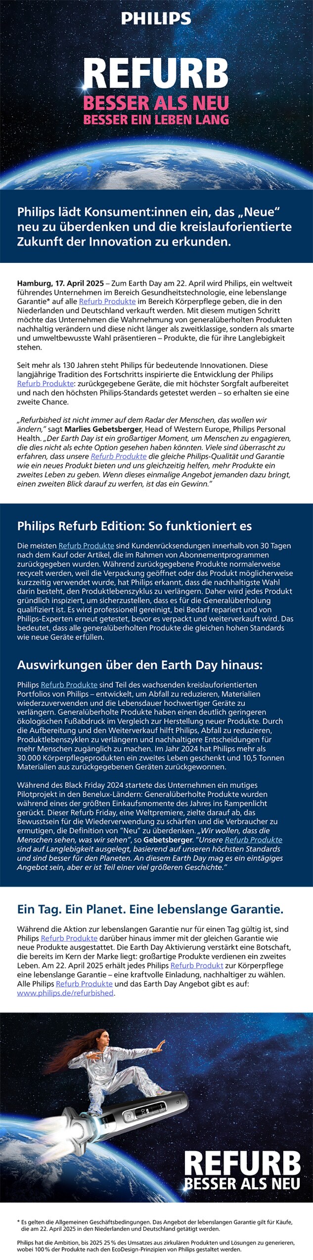 Philips feiert den Earth Day mit exklusiver lebenslanger Garantie