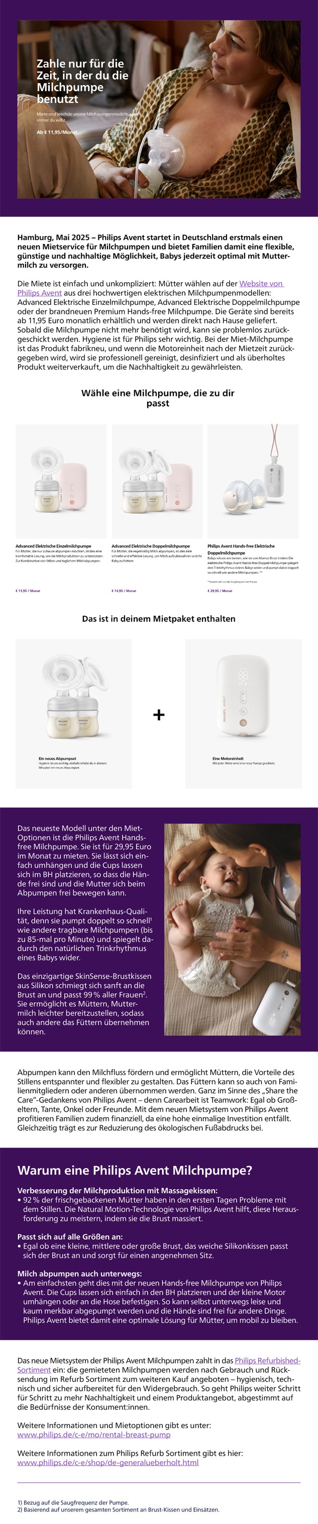 Presseinformation Philips Avent Milchpumpen Mietsystem 