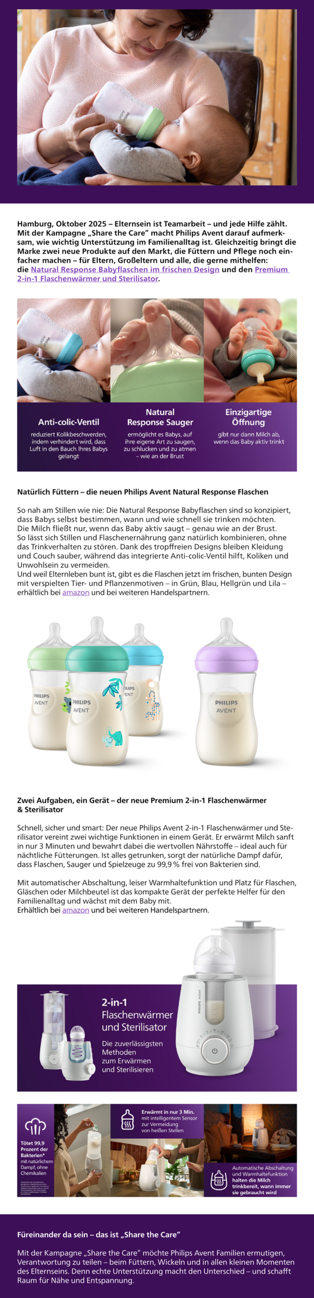 Philips Avent erweitert mit neuen Produkten die &bdquo;Share the Care&rdquo;-Kampagne